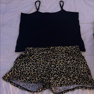 Black and Leopard Print Women's Pajama Set